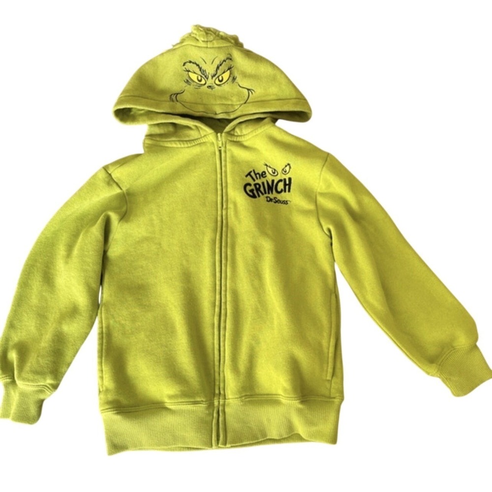 Dr. Seuss The Grinch Boy's XS Hoodie Long Sleeve Hooded Character Zip Sweatshirt